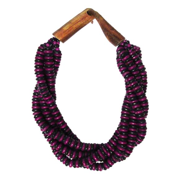 Tigerstars Handcrafted Multi Strand Purple Black Genuine Bone Bead Horn Necklace - Picture 1 of 2